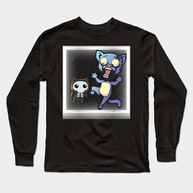 Funny Cat Scary Halloween Long Sleeve T-Shirt by Molki Store